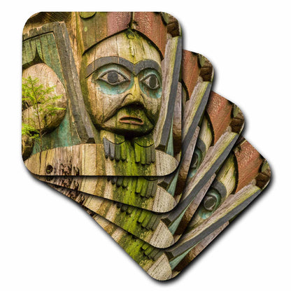 3dRose Danita Delimont - Native American - Alaska, Prince of Wales Island, Kasaan. Close up of Totem Carving. - Coasters