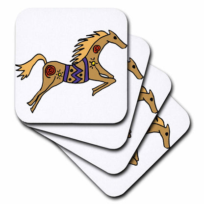 3dRose All Smiles Art - Animals - Cute Funny Unique Native American Horse Art - Coasters