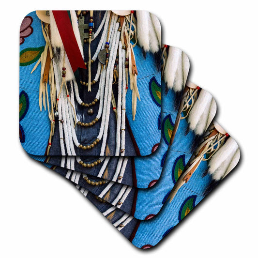 3dRose Image of Elements, Beads, Decorations of a Native American Costume - Coasters (CST_325883)