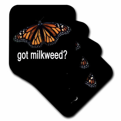 3dRose Photo of a Monarch Butterfly with Got Milkweed on Black Background. - Coasters (cst-384792)