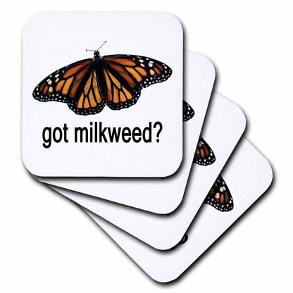 3dRose Photo of a Monarch Butterfly with Got Milkweed on White Background. - Coasters (cst-384793)