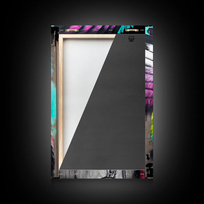 The Warrior, Native American Chief, Graffiti Art Portrait, Framed Canvas Print, Rainbow Feather Mohawk, Pop Art Portrait