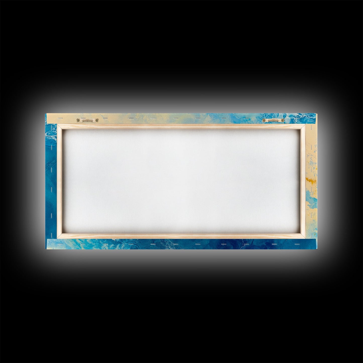 Leaf in Water, blue and green wall art, coastal decor, wabi sabi art, extra wide art, panoramic painting, Canvas Print, gift idea