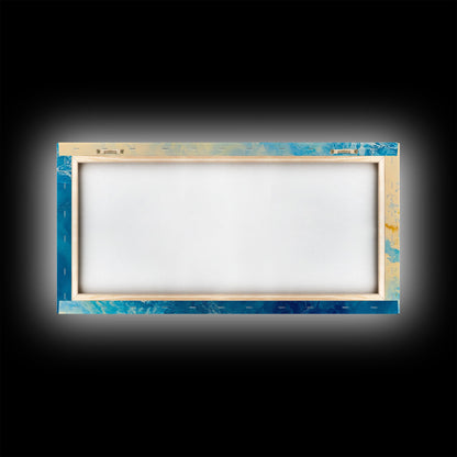 Leaf in Water, blue and green wall art, coastal decor, wabi sabi art, extra wide art, panoramic painting, Canvas Print, gift idea