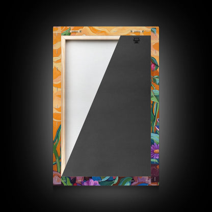 Ducks Colorful, Whimsical, Pair, Framed Canvas Print, Animal couple wall art, farmhouse nursery artwork, folk style bird painting