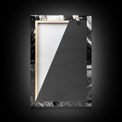 Dragonfly Flight, Beach View, Nature Dream, Framed Canvas Print, Whimsical Wall Art, Surreal Living Room Decor, Black and White Nature Style