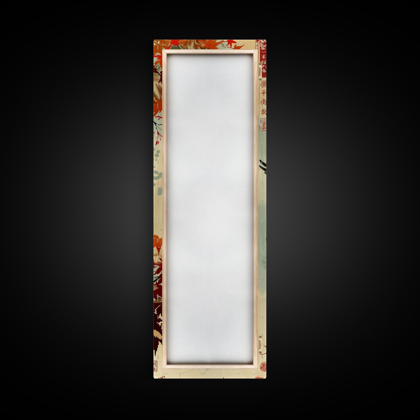 Hawk In Flight Among Red Maple Leaves Tall Art Skinny Art Framed Canvas Print Japanese Style Art Ukiyo-e Wood Block Print