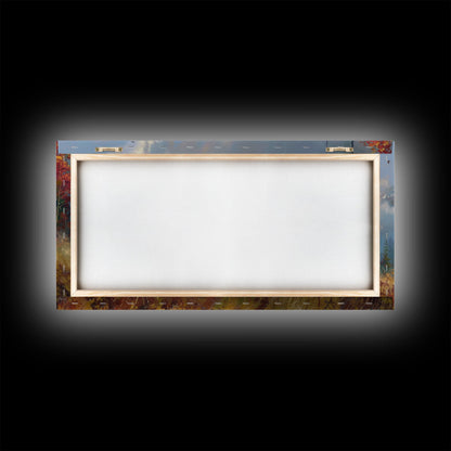 Native American Warriors on Horseback in Autumn Forest, Perfect Wall Art, Framed Canvas Print Living Room or Bedroom Decor, Historical Art