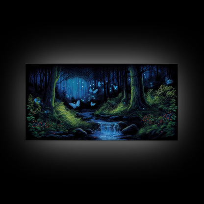 Enchanted Forest Painting, Fantasy Art, Fairy House, Fantasy, Woodland Decor, Woods, Forest, Fairy Forest with Blue Butterflies