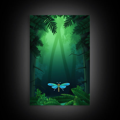 Dragonfly Wall Art, Nature Wall Decor, Woods, Trees, Green Art, Minimalist Print, Wall Decor, Canvas Print, Wall Art, Framed Canvas