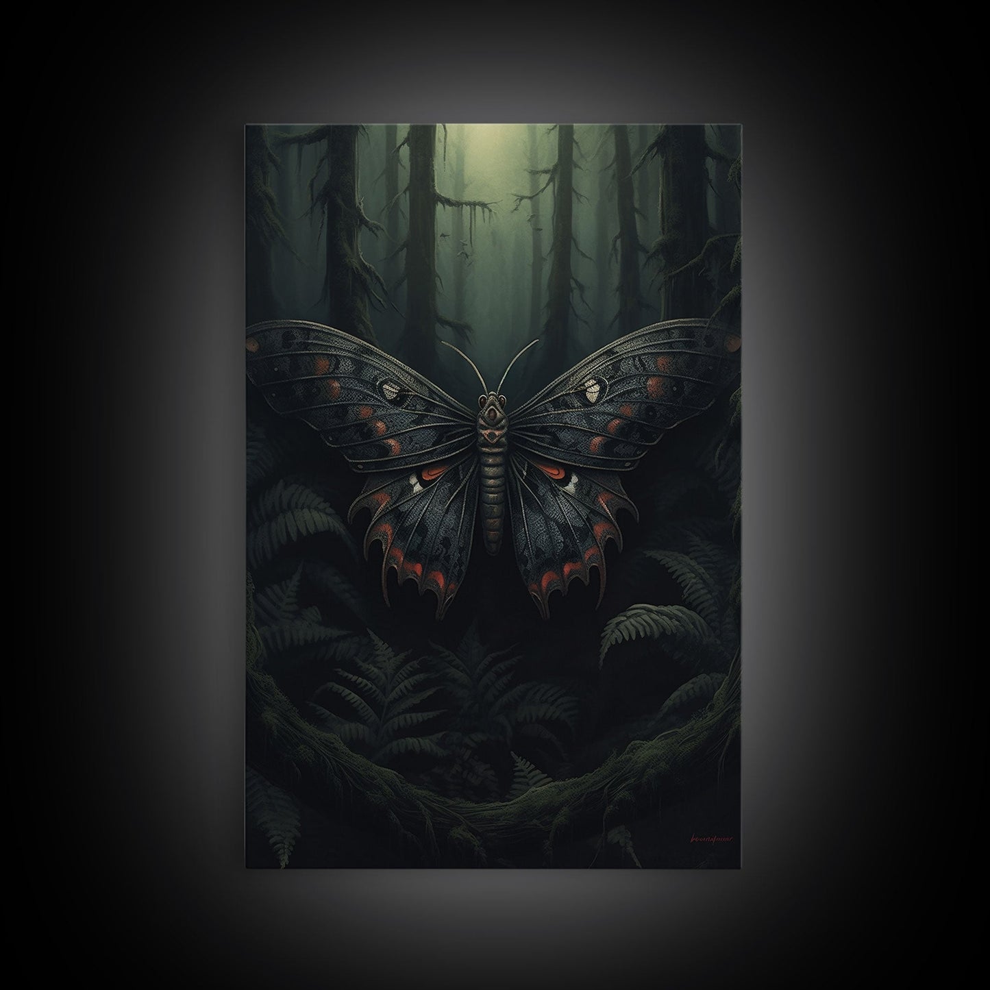 Butterfly In Woods, Butterfly Wall Decor, Dark Art, Green Wall Art, Insect Wall Decor, Wall Decor, Canvas Print, Wall Art, Framed Canvas