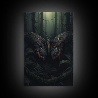 Butterfly In Woods, Butterfly Wall Decor, Dark Art, Green Wall Art, Insect Wall Decor, Wall Decor, Canvas Print, Wall Art, Framed Canvas
