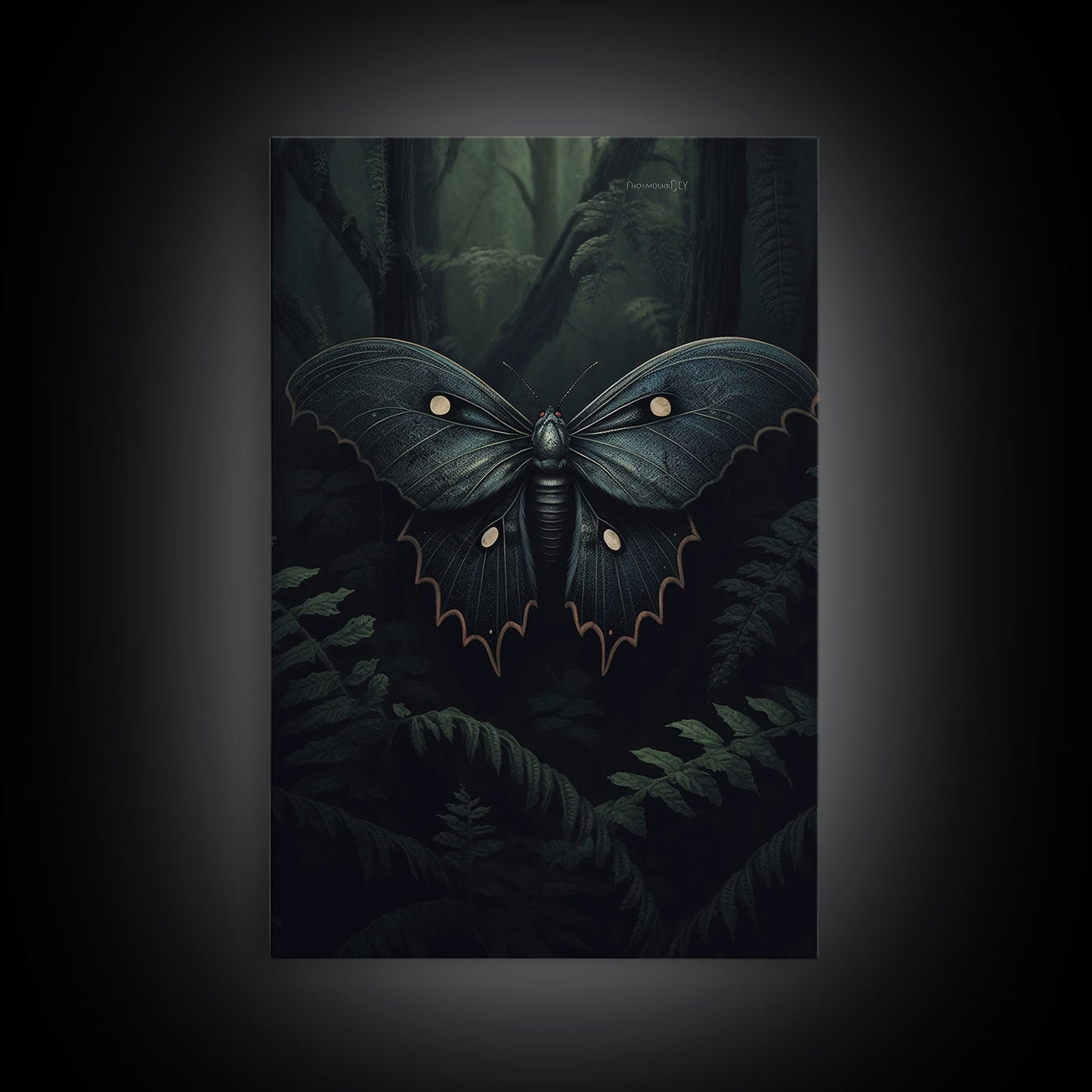 Butterfly In Woods, Butterfly Wall Decor, Dark Art, Green Wall Art, Insect Wall Decor, Wall Decor, Canvas Print, Wall Art, Framed Canvas