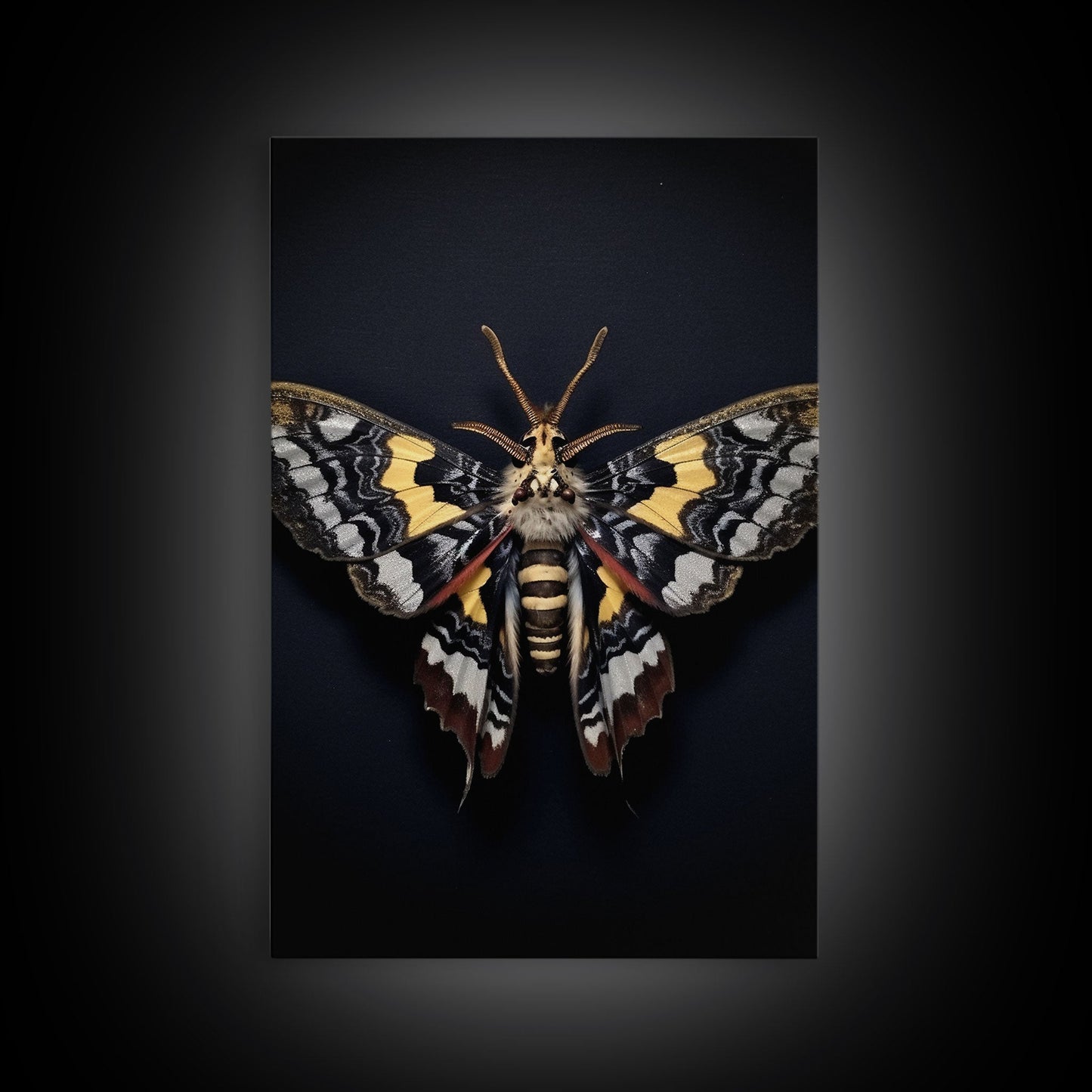 Framed Death Head Moth Canvas Print, Acherontia, Taxidermy Art, Dried Butterfly Print, Bug Wall Art Hanging Decor, Goth Art, Halloween Art