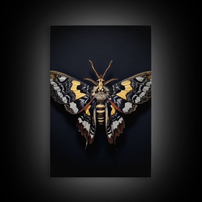 Framed Death Head Moth Canvas Print, Acherontia, Taxidermy Art, Dried Butterfly Print, Bug Wall Art Hanging Decor, Goth Art, Halloween Art