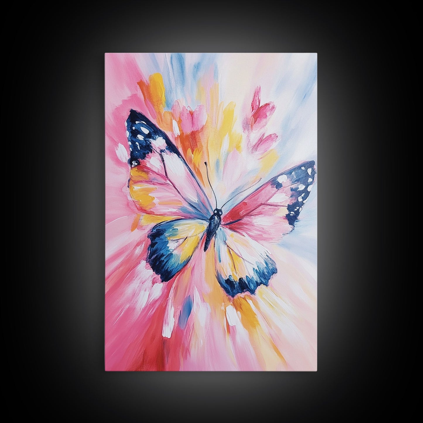 Pink Butterfly Oil Painting Print, Rustic Farmhouse, Boho Home Decor, Preppy Wall Art Dorm Room Wall Art Nursery Wall Art Home Decor
