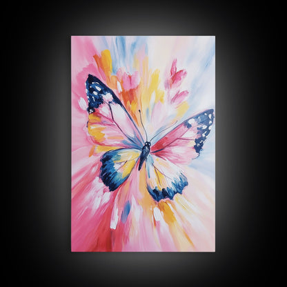 Pink Butterfly Oil Painting Print, Rustic Farmhouse, Boho Home Decor, Preppy Wall Art Dorm Room Wall Art Nursery Wall Art Home Decor