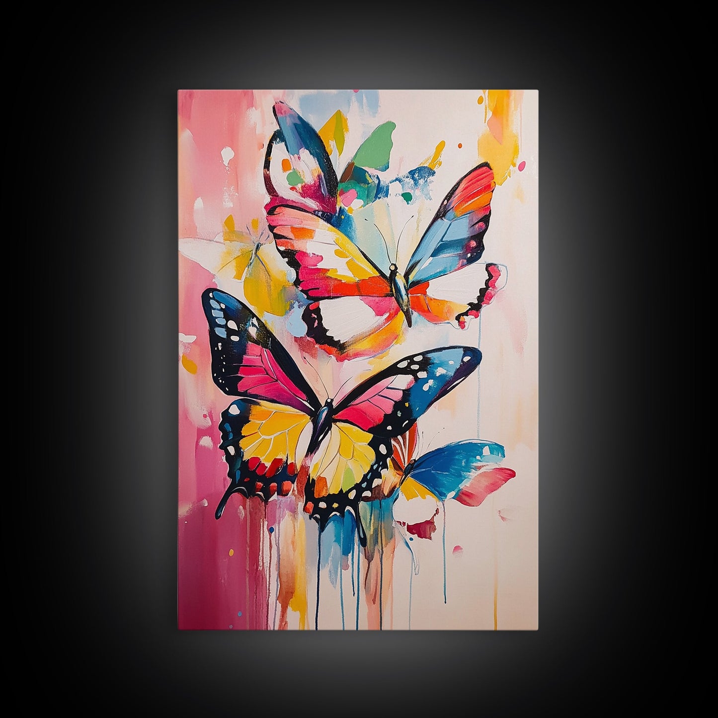 Preppy Butterflies Canvas Print, Dorm Room Decor, Oil Painting of Butterflies, Butterfly Wall Art, Butterfly Painting