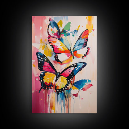 Preppy Butterflies Canvas Print, Dorm Room Decor, Oil Painting of Butterflies, Butterfly Wall Art, Butterfly Painting