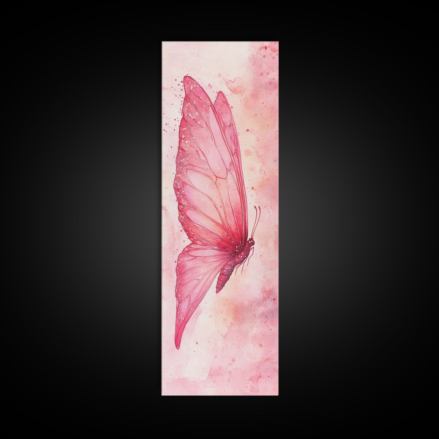 Butterfly Side View Framed Canvas Print Pink Wall Art Light Pink Wall Art Vertical Wall Art Rustic Decor Above Couch Art