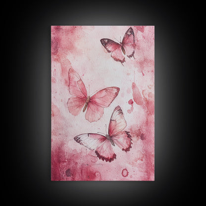 Pink Butterfly Botanical Prints Canvas Print Soft Whimsical Nature Inspired Bedroom or Living Room Art Light Pink Wall Decor