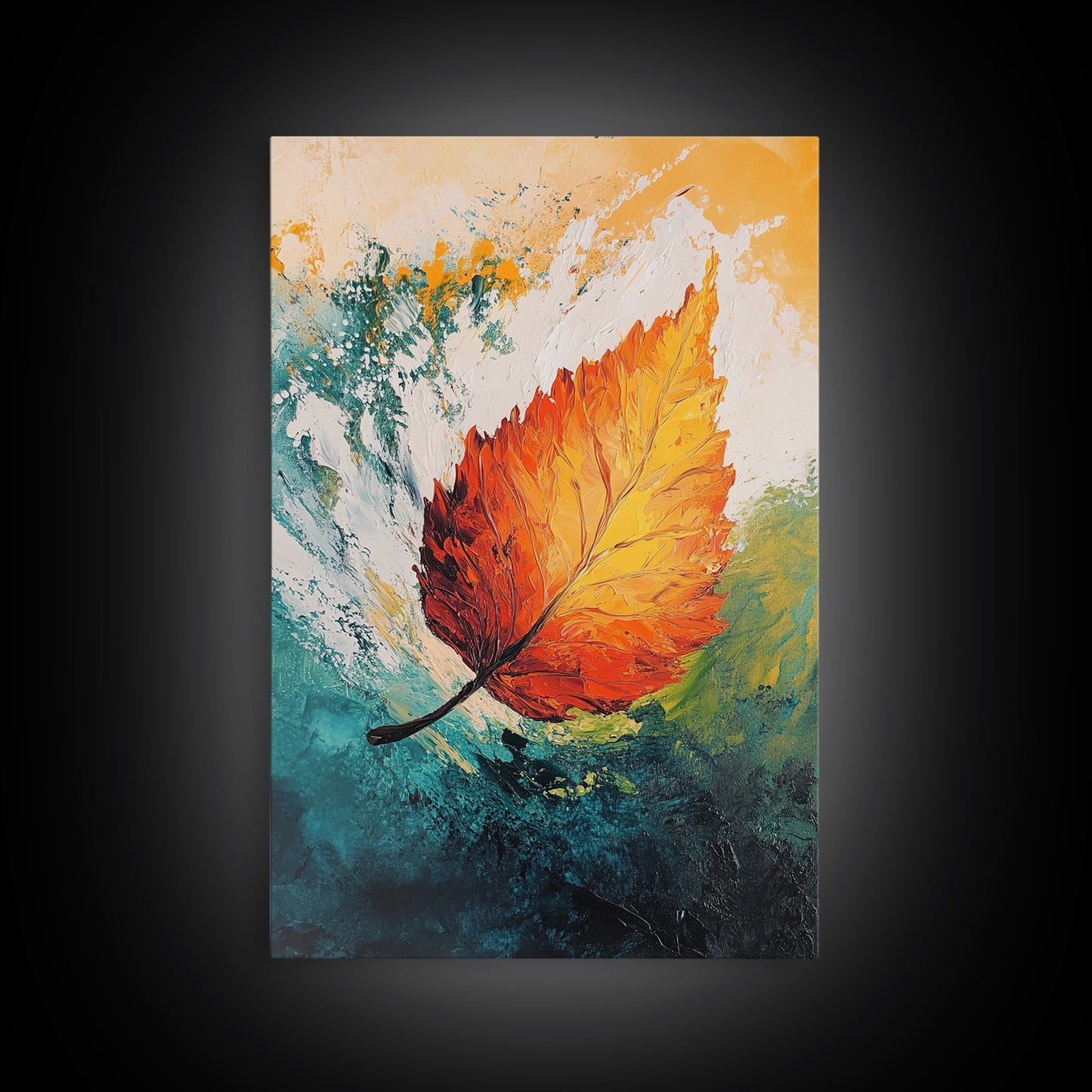 Fall Leaf Painting, Autumn Wall Art, Botanical Prints, Seasonal Home Decor, Vibrant Color Art, Cozy Rustic Art, Framed Canvas Print