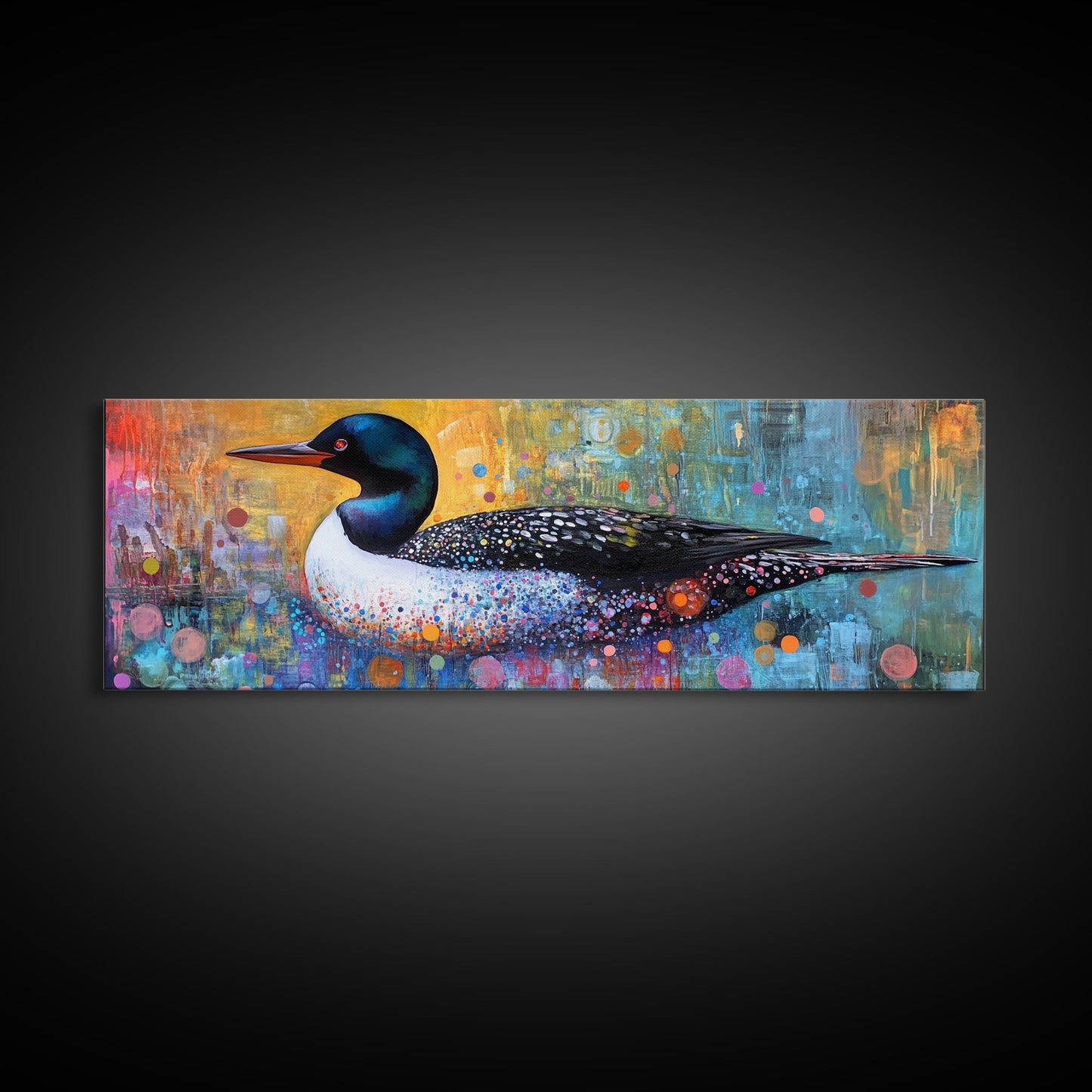 Vibrant Loon Art Framed Canvas Print Wildlife Decor Living Room Wall Art Colorful Bird Painting Modern Boho Home Accent Nature Gift