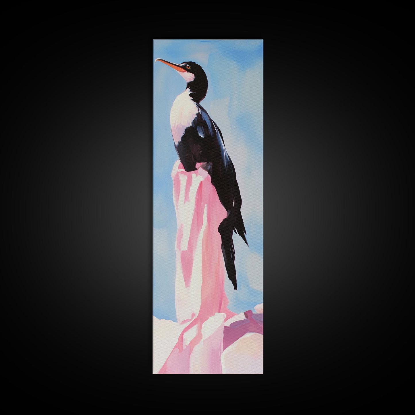 Modern Bird Art, Coastal Decor, Minimalist Painting, Framed Canvas Print, Black and White Animal Art, Living Room Wall Art, Nature Print