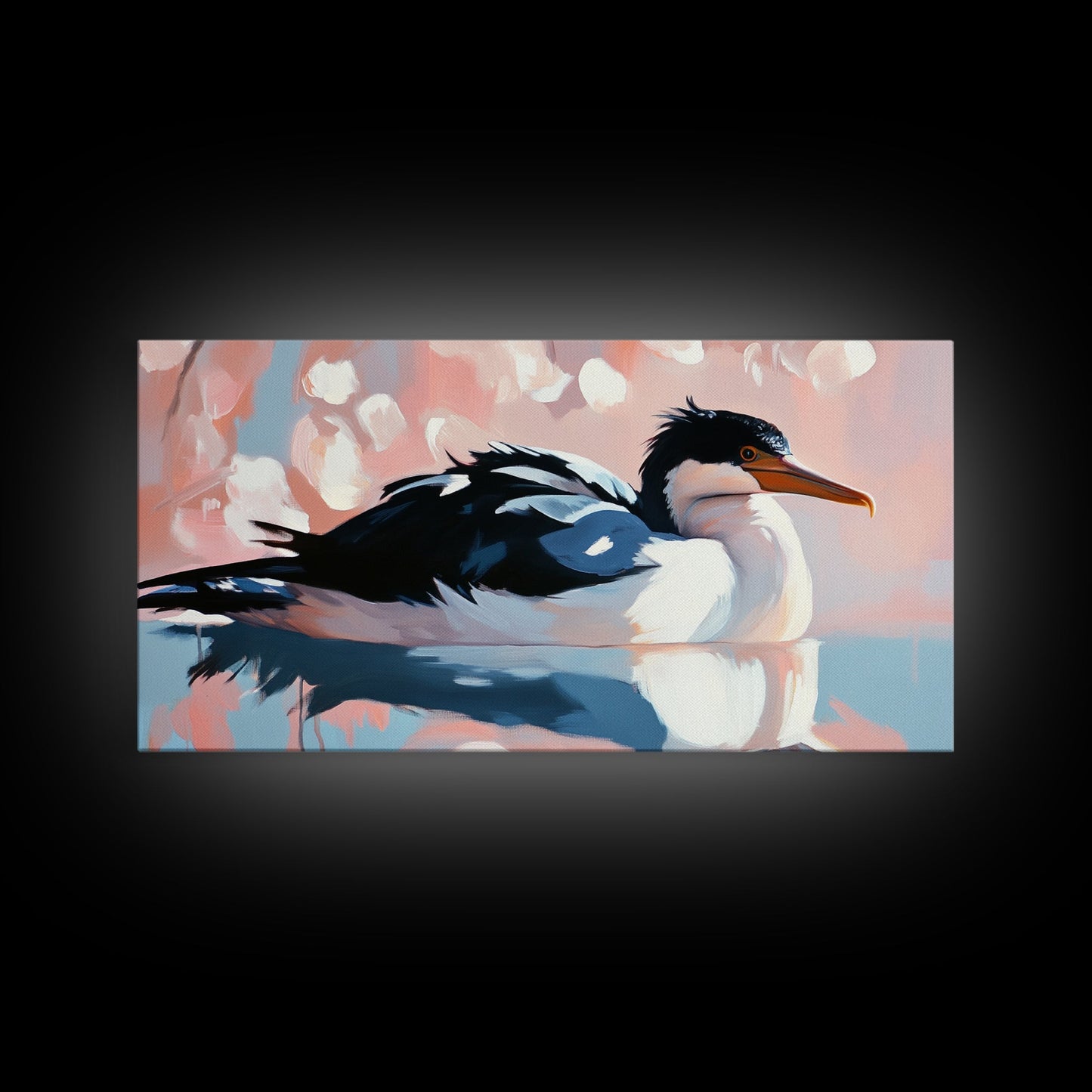 Seabird Reflection, Waterfowl Art, Coastal Wildlife, Nature Print, Framed Canvas Print, Bedroom Wall Art, Modern Animal Art