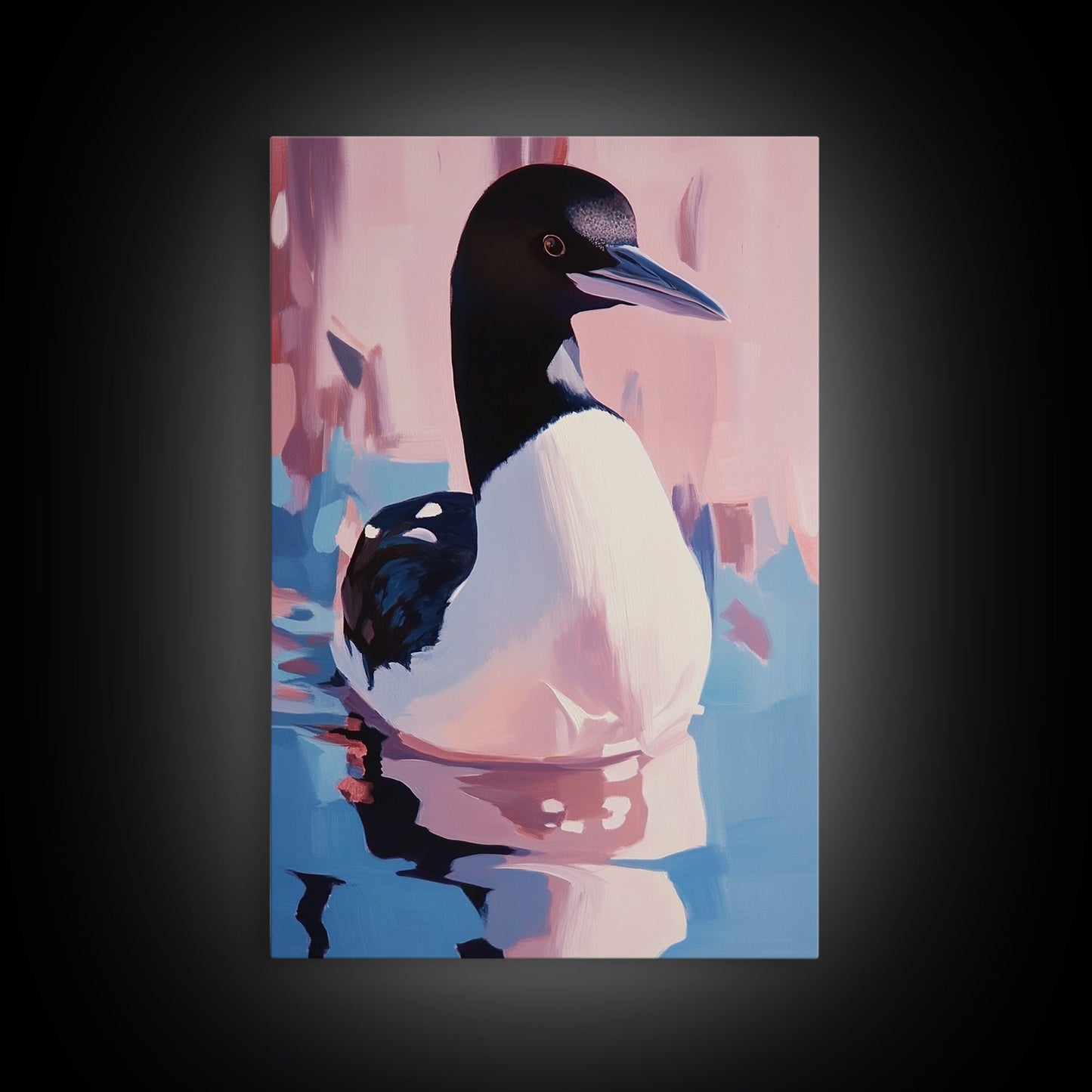 Loon Bird, Lake Wildlife Art, Nature Waterfowl Painting, Framed Canvas Print, Cabin Wall Decor, Rustic Outdoor Theme