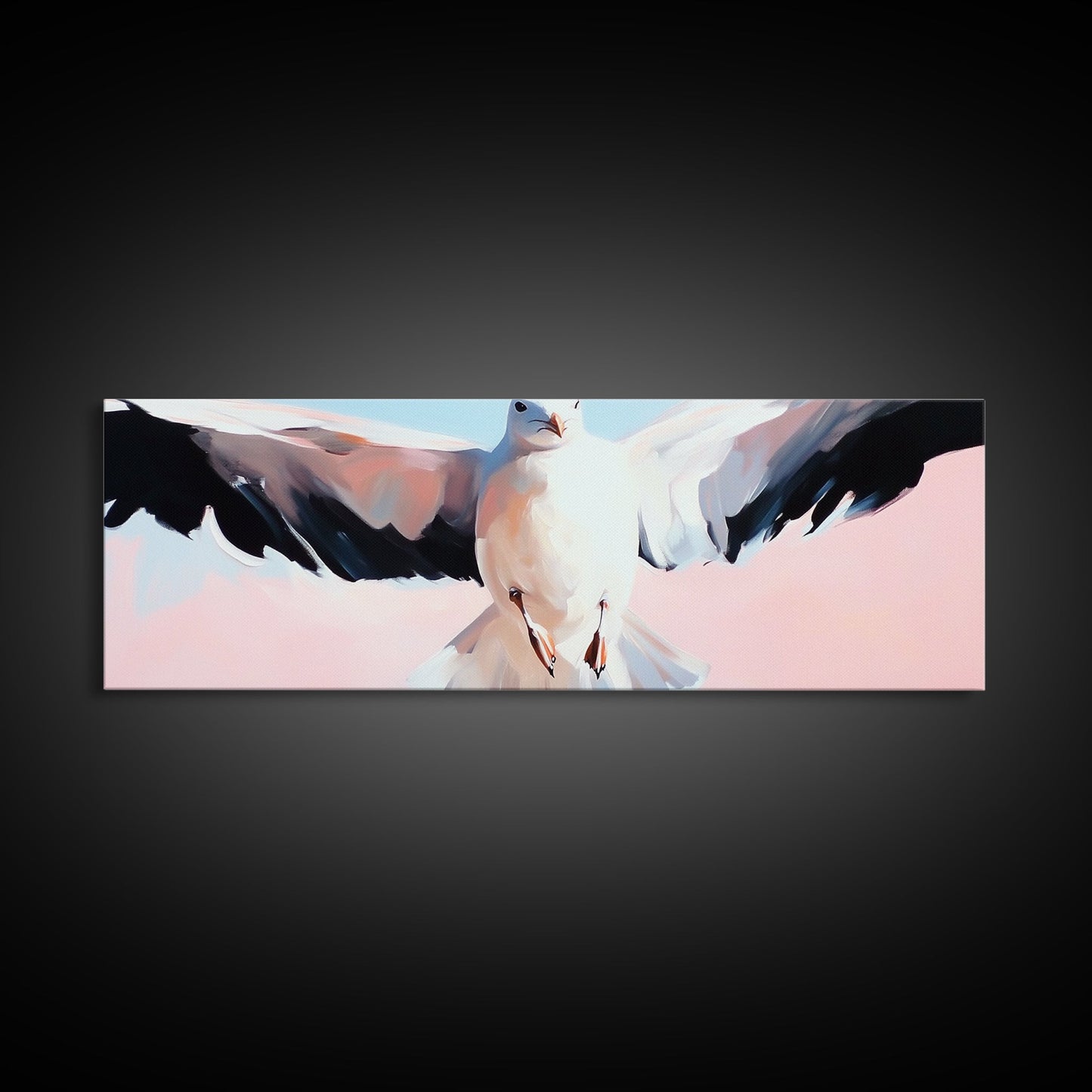 Flying Seagull, Coastal Bird, Ocean Breeze, Nautical Theme, Minimalist Art, Framed Canvas Print, Beach House Wall Art, Seaside Decor