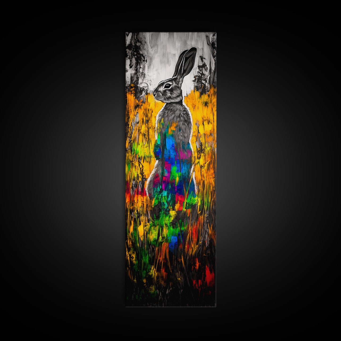 Vibrant Rabbit, Abstract Animal, Colorful Wildlife, Boho Wall Art, Canvas Print, Eclectic Decor, Living Room Art, Rustic Modern