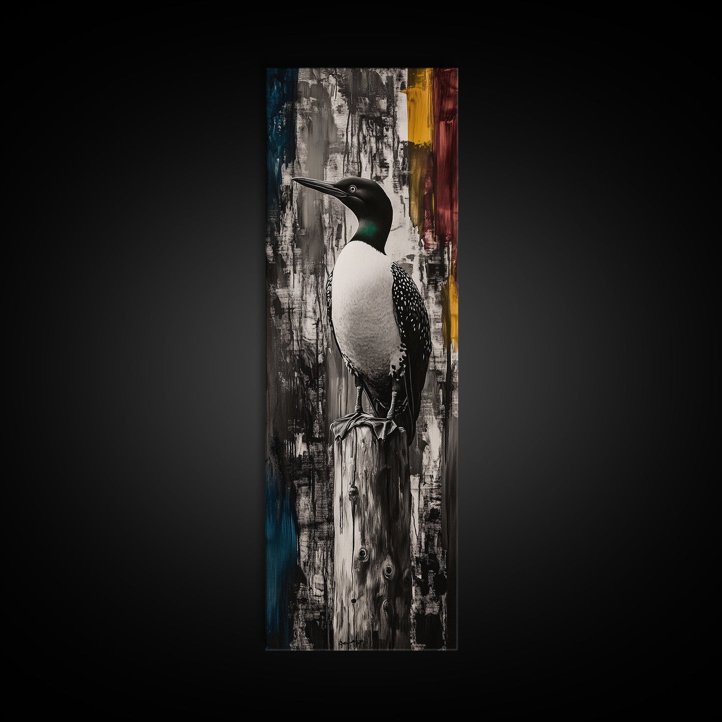 Loon on a Post, Nature Wildlife Art, Rustic Lake House Decor, Canvas Print, Black and White Bird Art, Minimalist Nature Wall Decor