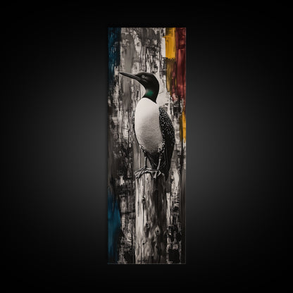 Loon on a Post, Nature Wildlife Art, Rustic Lake House Decor, Canvas Print, Black and White Bird Art, Minimalist Nature Wall Decor