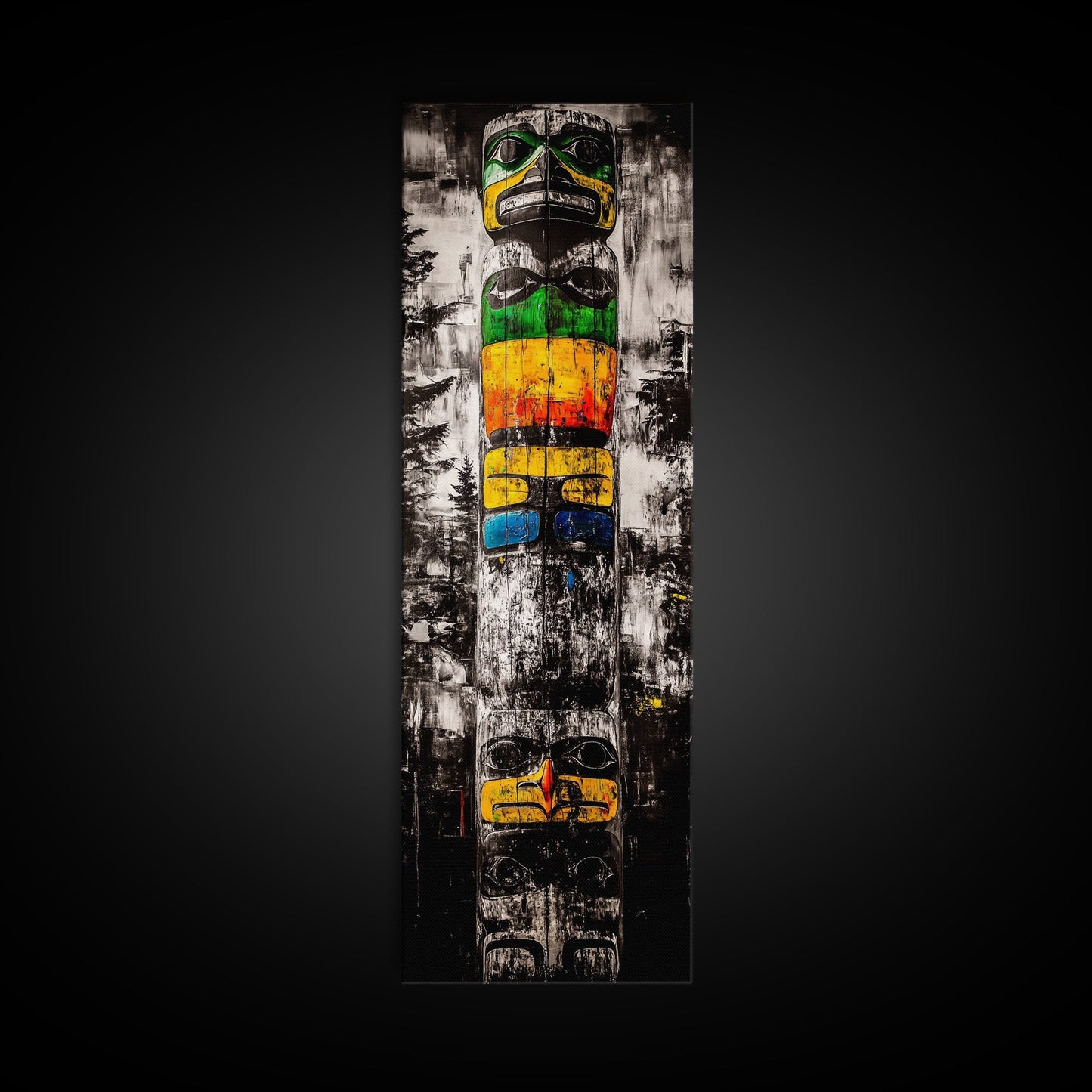 Totem Pole, Native American, Tribal Art, Framed Canvas Print, Cultural Wall Art, Rustic Home Decor, Office or Study Artwork