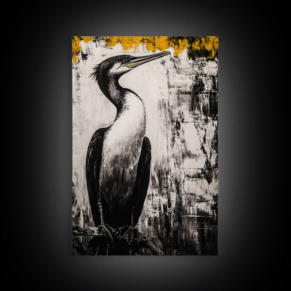 Bird Portrait Art, Nature Print, Wildlife Illustration, Black and White Art, Modern Rustic Decor, Living Room Art, Framed Canvas Print