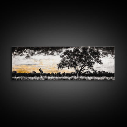 Lone Eagle and Tree, Dramatic Sunset Art, Wildlife Wall Decor, Rustic Nature Print, Framed Canvas Print, Office or Living Room Art