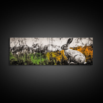 Rabbit Painting, Animal Canvas Print, Wildlife Art, Nature Inspired Decor, Neutral Tones, Modern Farmhouse Art, Living Room Wall Art