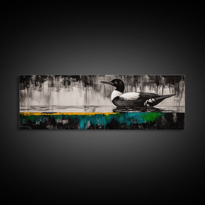 Modern Loon Art, AbstractArt, Water Bird Painting, Nature Wall Art, Framed Canvas Print, Office Decor, Minimalist Art, Contemporary Style
