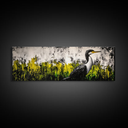 Modern Bird Art, Black and White Wall Decor, Nature Painting, Wildlife Art, Abstract Landscape, Living Room Wall Art, Framed Canvas Print