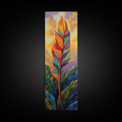 Rainbow, Leaf, Botanical, Sunset, Framed Canvas Print vibrant tropical plant wall decor boho botanical kitchen wall art nature lovers gift