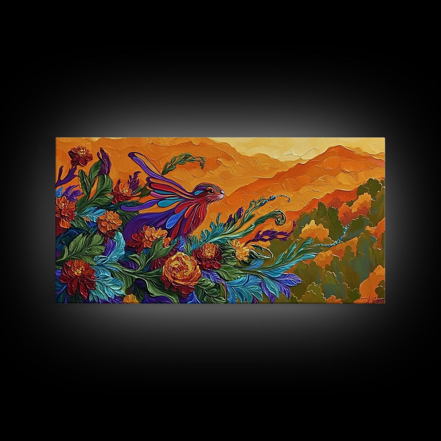 Rabbit Flowers, Fantasy, Autumn, Framed Canvas Print, Whimsical Fall Wall Art, Nursery Decor, Woodland Animal Art, Boho Autumn Style