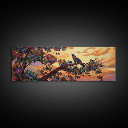 Majestic Eagle, Colorful Tree, Sunset Sky, Bold Nature, Canvas Print, wildlife wall art, nature lover gift, living room decor