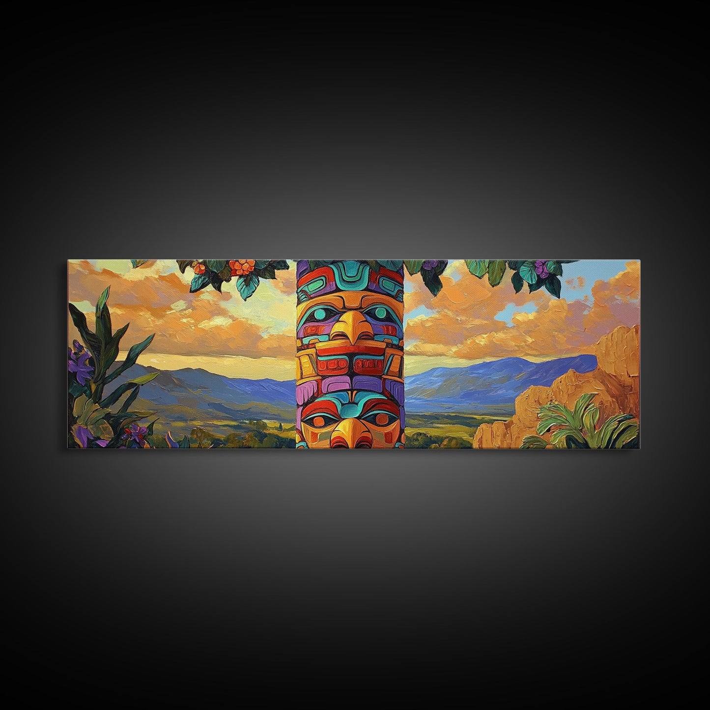 Totem Pole Art, Southwest Style, Desert Sky, Framed Canvas Print, Native Inspired, Living Room Wall Art, Cultural Landscape