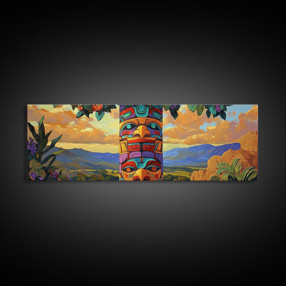 Totem Pole Art, Southwest Style, Desert Sky, Framed Canvas Print, Native Inspired, Living Room Wall Art, Cultural Landscape