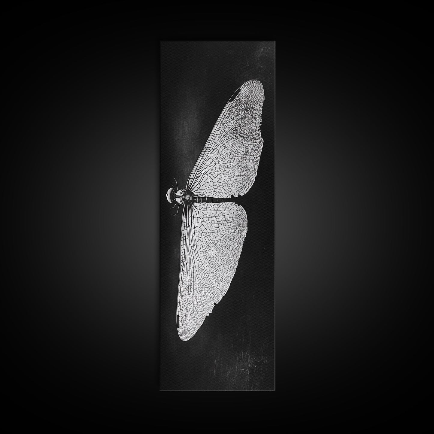 Dragonfly Wings Macro, Nature Insect Print, Detailed Bug Art, Minimalist Scientific Wall Decor, Framed Canvas Print, Study Room Art
