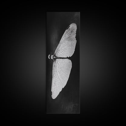 Dragonfly Wings Macro, Nature Insect Print, Detailed Bug Art, Minimalist Scientific Wall Decor, Framed Canvas Print, Study Room Art