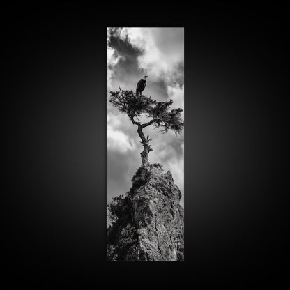 Eagle Tree, Cliff Perch, Bold Wildlife, Adventure Decor, Framed Canvas Print, Rustic Cabin Wall Art, American Symbolic Art