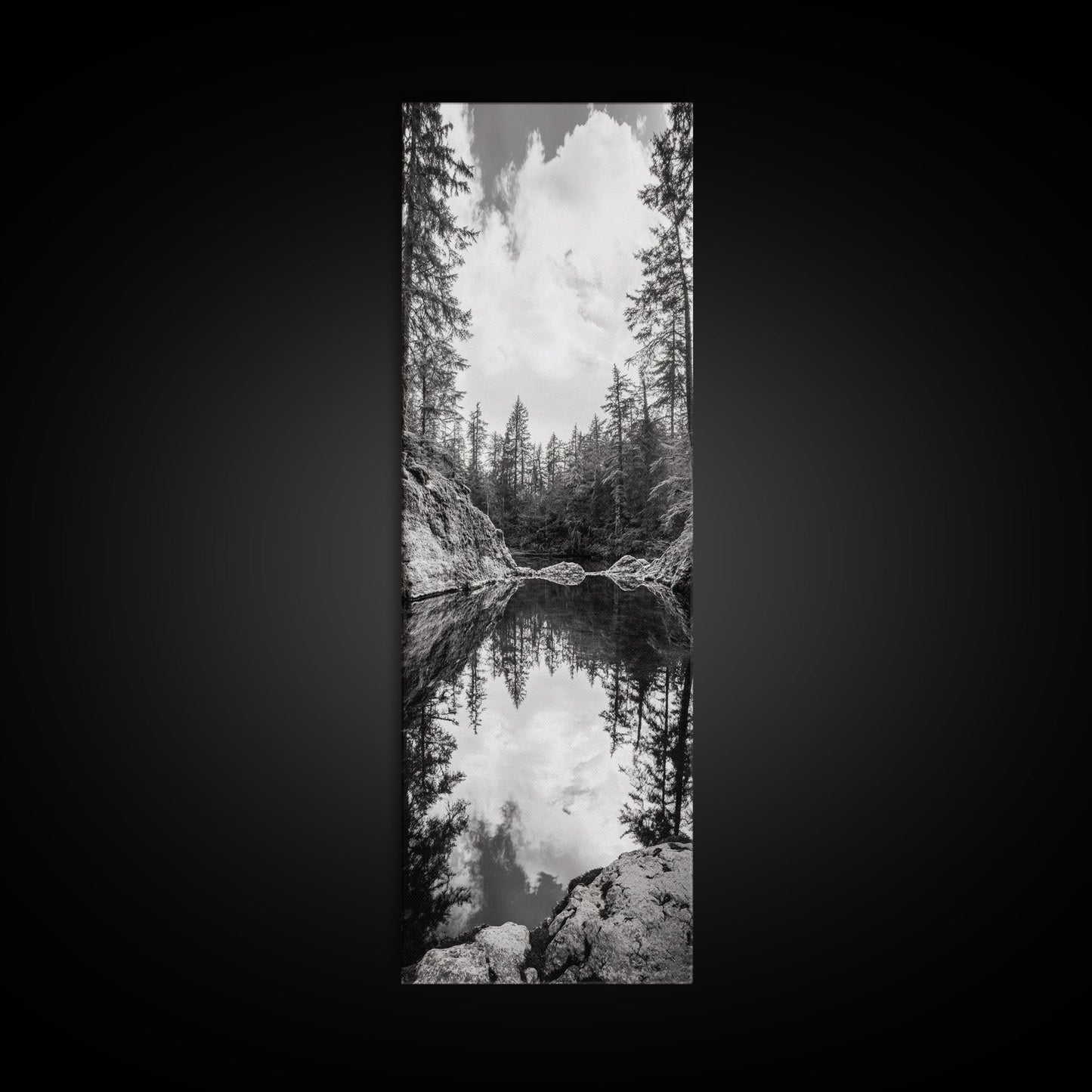 Forest Reflection, Tranquil Lake, Evergreen Woods, Wilderness Scene, Canvas Print, Rustic Cabin Wall Decor, Nature Photography Art