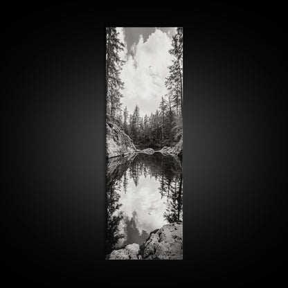 Forest Reflection, Tranquil Lake, Evergreen Woods, Wilderness Scene, Canvas Print, Rustic Cabin Wall Decor, Nature Photography Art